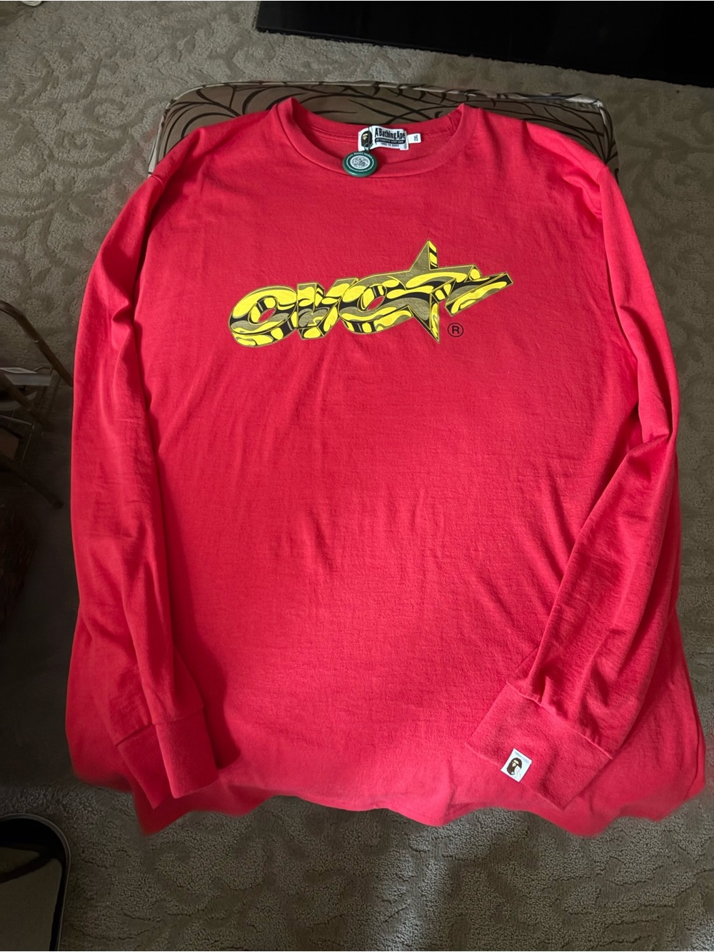 Bape x OVO-Red Long Sleeve with Yellow Camo Graphic